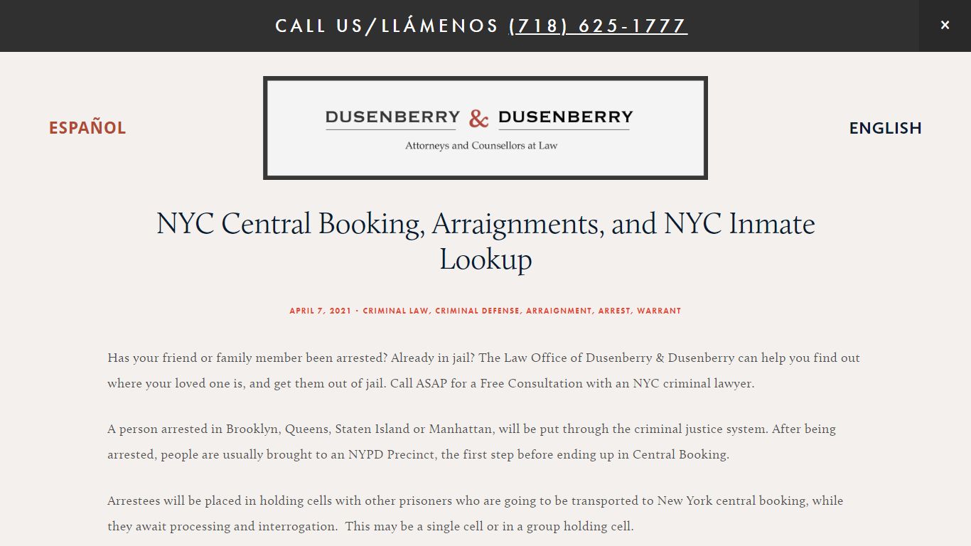 NYC Central Booking, Arraignments, and NYC Inmate Lookup